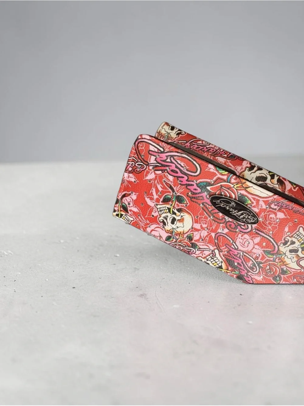 Ed Hardy skull & rose print rhinestone, embellished, trifold wallet NWT